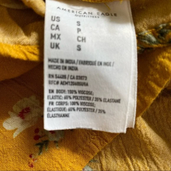 American Eagle smocked waist sleeveless crop top - golden yellow floral print - Picture 9 of 9